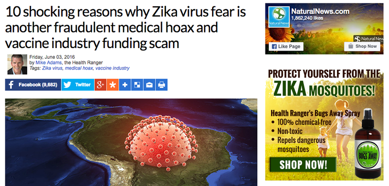 Screenshot of The Health Ranger’s news story accusing the CDC of a global conspiracy